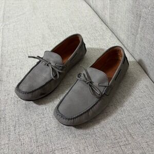 FRYE Driving Shoe Men 10D Gray Moccasins Leather Slip On Loafers